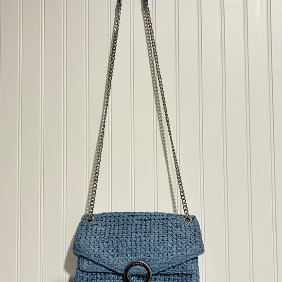 Sandro Light Blue Woven Shoulder Bag with Chain Strap main image 7